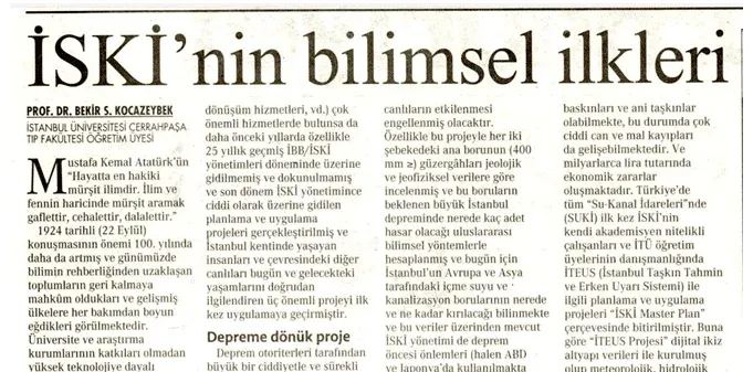 İSKİ Yönetim Kurulu Üyesi Prof. Dr. Bekir S. Kocazeybek’in Cumhuriyet Gazetesi’nde Yayımlanan Makalesi